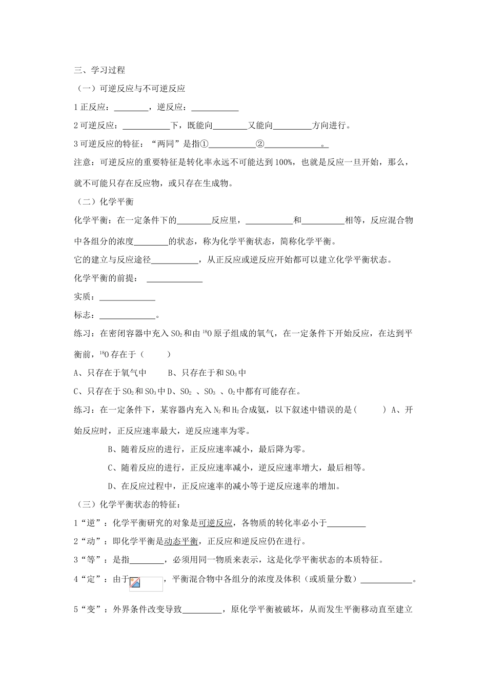 高中化学 第三节 化学平衡学案 新人教版选修4-新人教版高二选修4化学学案_第2页
