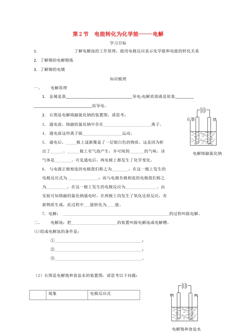 高中化学 1.2电能转化为化学能-电解学案 选修4_第1页