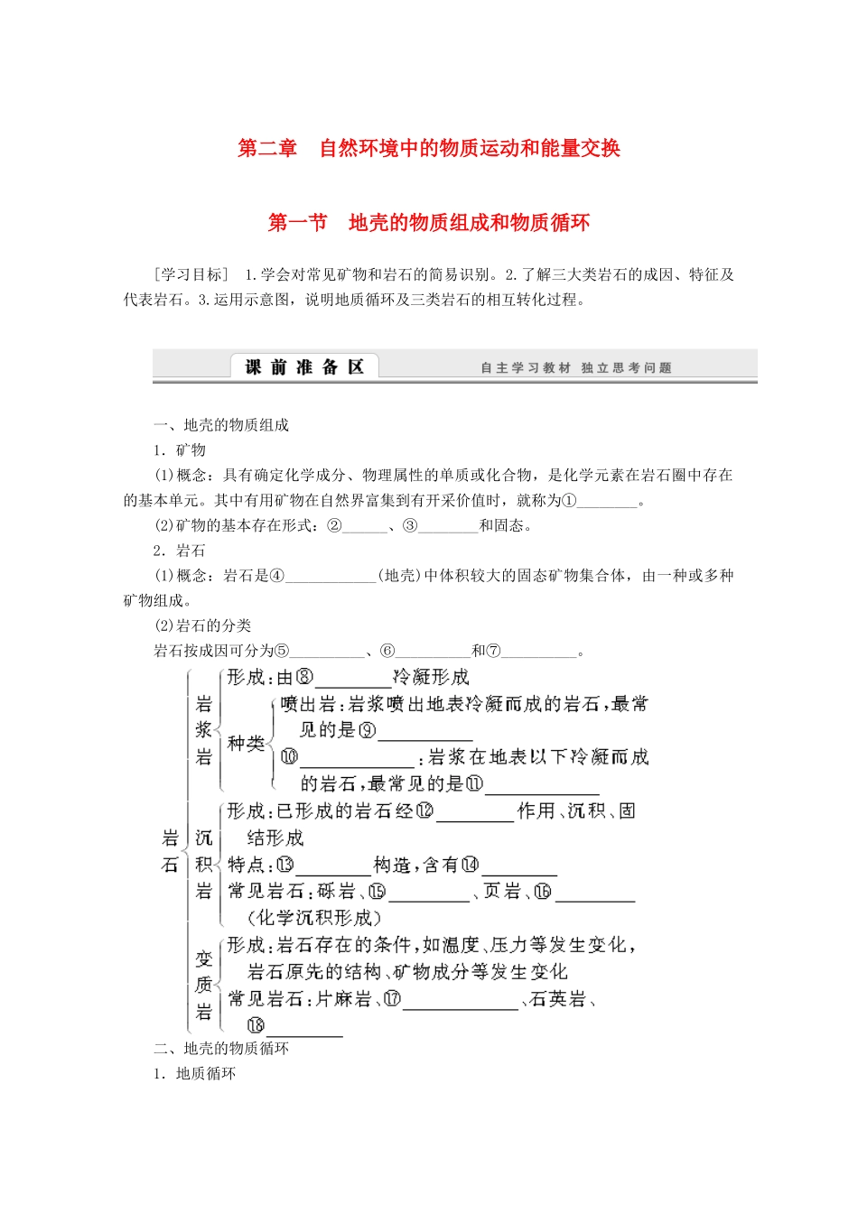 高中地理 2.1《地壳的物质组成和物质循环》导学案 湘教版必修1-湘教版高一必修1地理学案_第1页