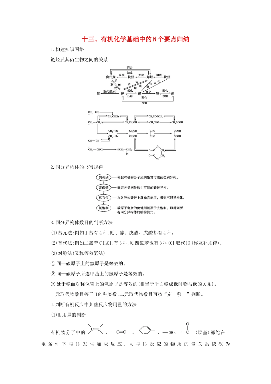 高考化学第一轮复习 十三 有机化学基础中的N个要点归纳学案 新人教版-新人教版高三全册化学学案_第1页