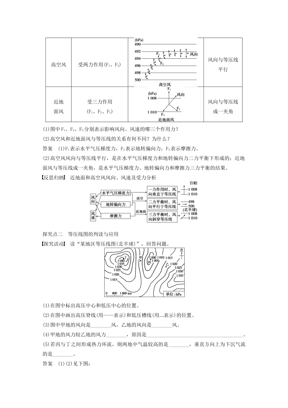 高中地理 第二章 第一节 冷热不均引起大气运动（第2课时）大气的水平运动学案 新人教版必修1-新人教版高一必修1地理学案_第2页