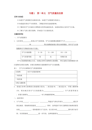高中化学 专题1 洁净安全的生存环境 第1单元 空气质量的改善导学案（无答案）苏教版选修1-苏教版高二选修1化学学案