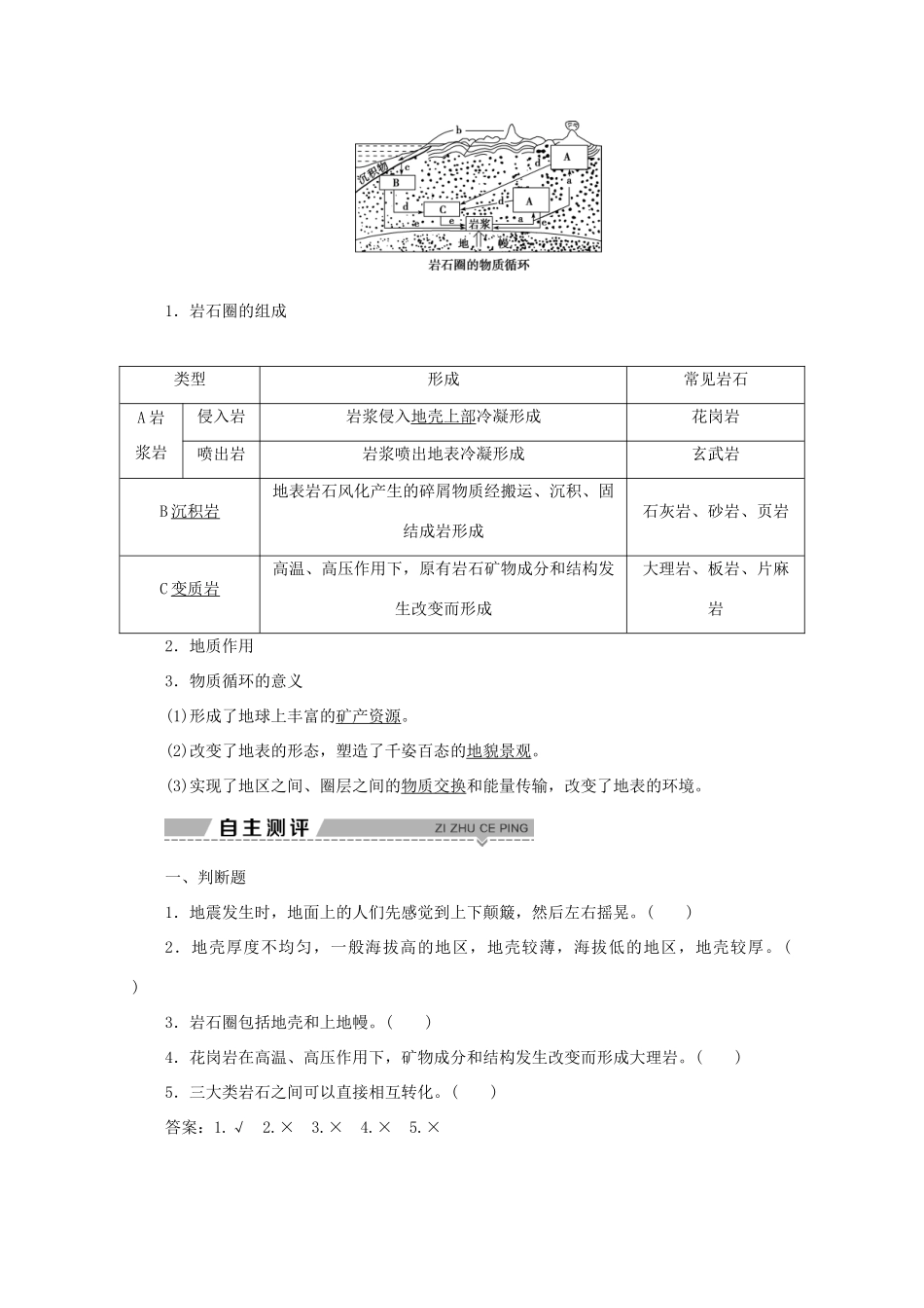 高中地理 第二单元 从地球圈层看地理环境 第一节 岩石圈与地表形态 第1课时 地球内部圈层和岩石圈的结构岩石圈的组成与物质循环学案 鲁教版必修1-鲁教版高一必修1地理学案_第2页