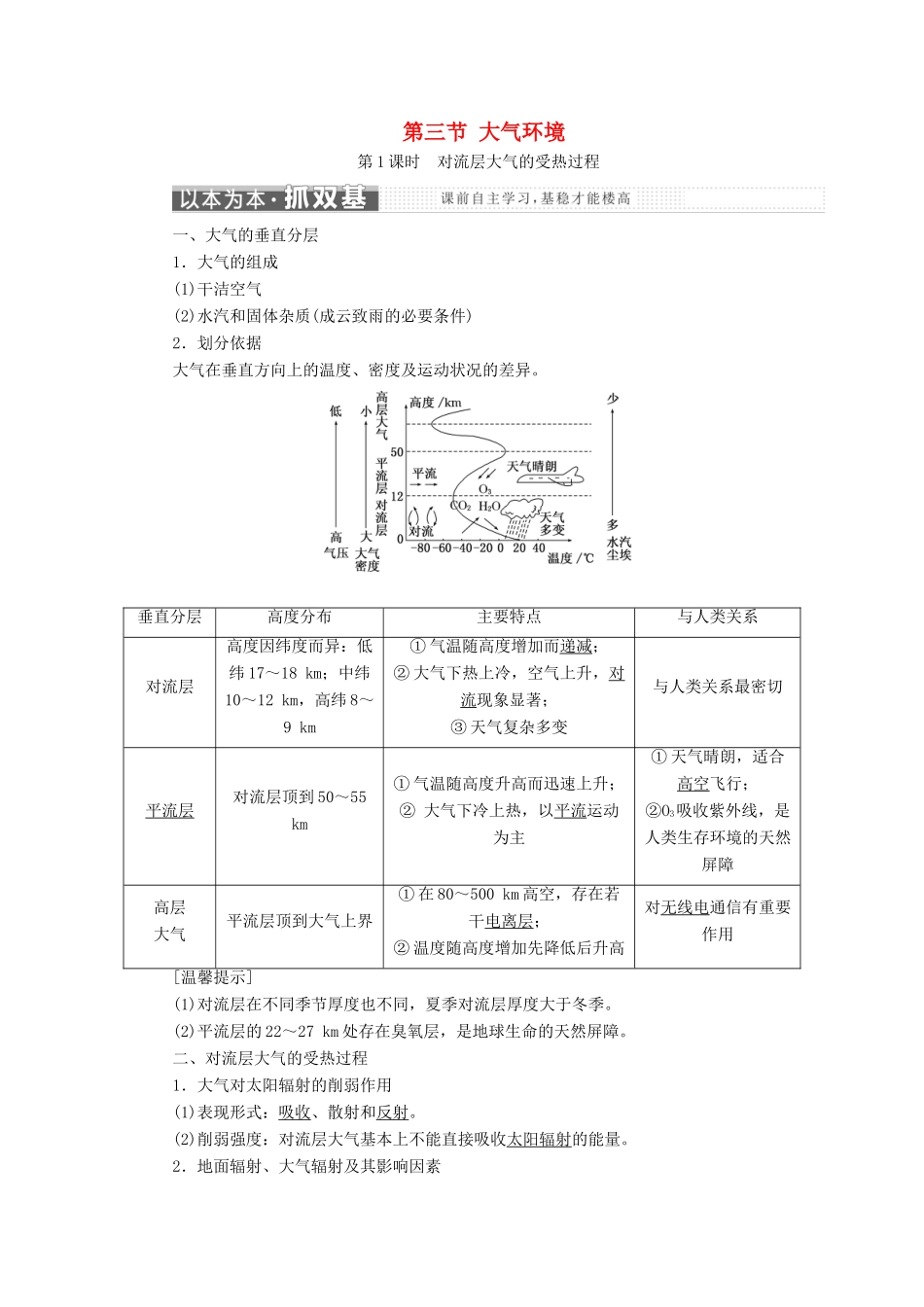 高中地理 第二章 自然环境中的物质运动和能量交换 第三节 大气环境学案 湘教版必修1-湘教版高一必修1地理学案_第1页