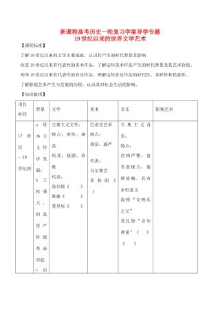 高考历史一轮复习学案导学案 19世纪以来的世界文学艺术