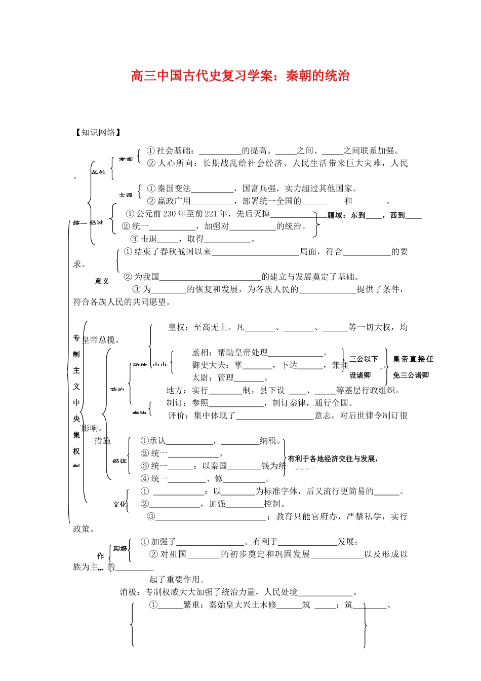 高三历史中国古代史复习学案：2.1  秦朝的统治旧人教版_第1页