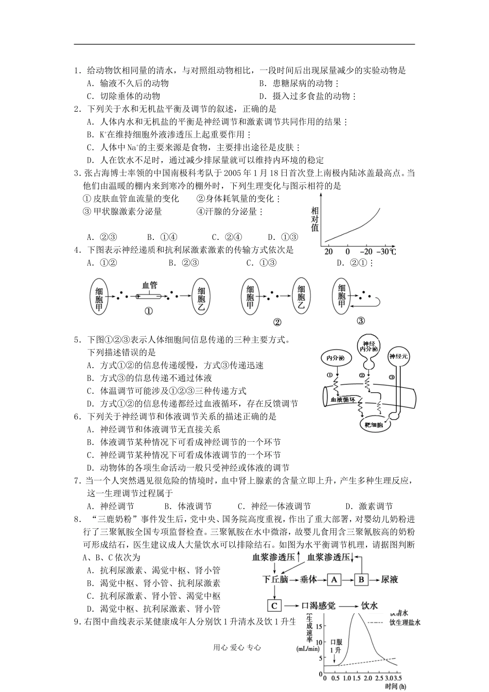 河北省唐山市高中生物 第2章 第3节 神经调节与体液调节的关系学案 新人教版必修3_第3页