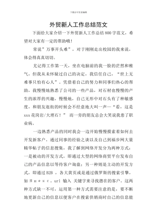 外贸新人工作总结范文