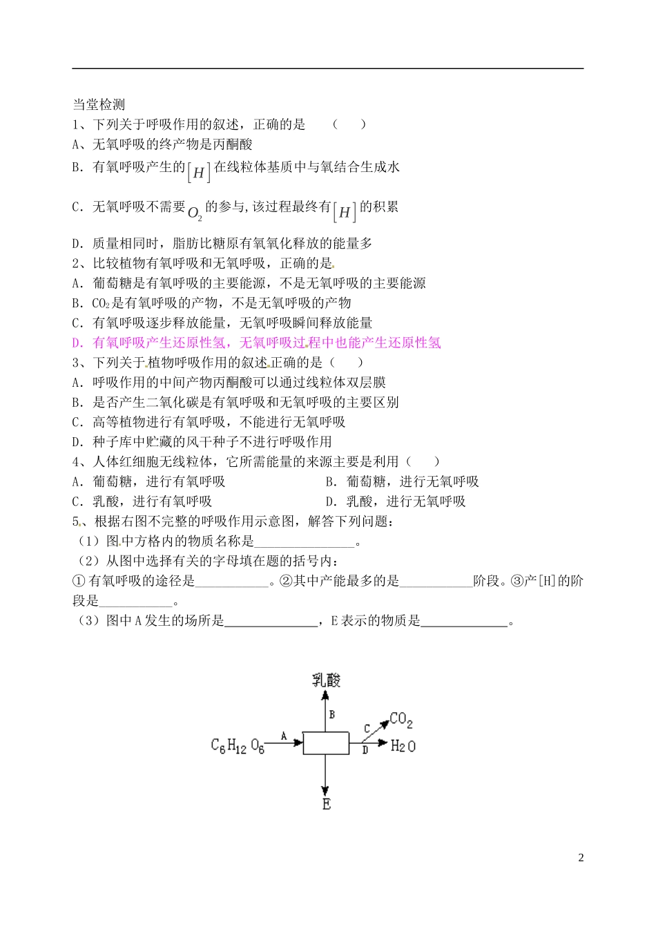 河北省邯郸市临漳县第一中高一生物 第五章 第3节 ATP的主要来源—细胞呼吸导学案 新人教版_第2页