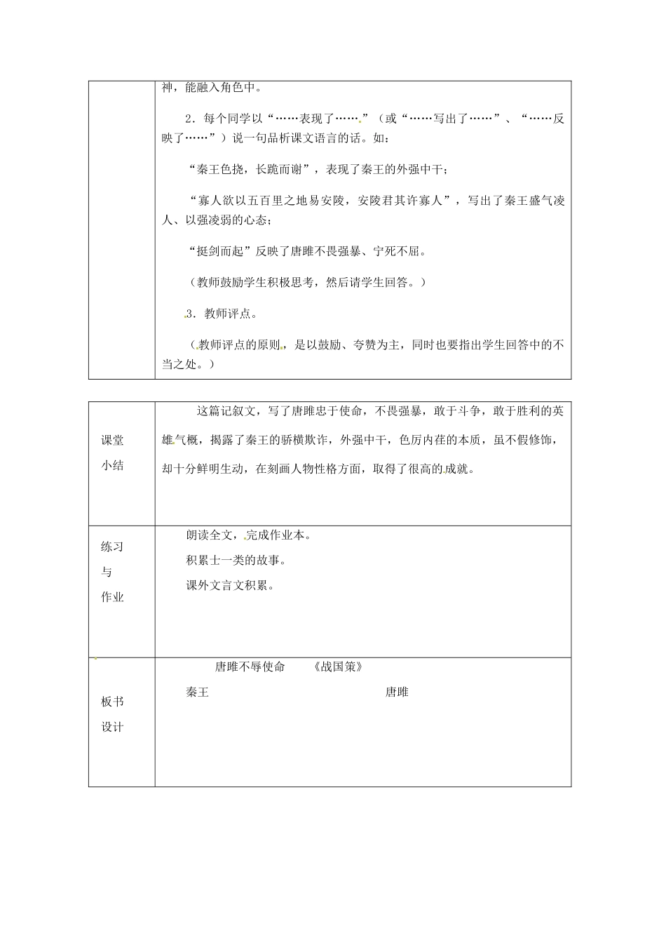 浙江省绍兴县杨汛桥镇中学九年级语文上册 唐雎不辱使命2教学案 人教新课标版_第2页