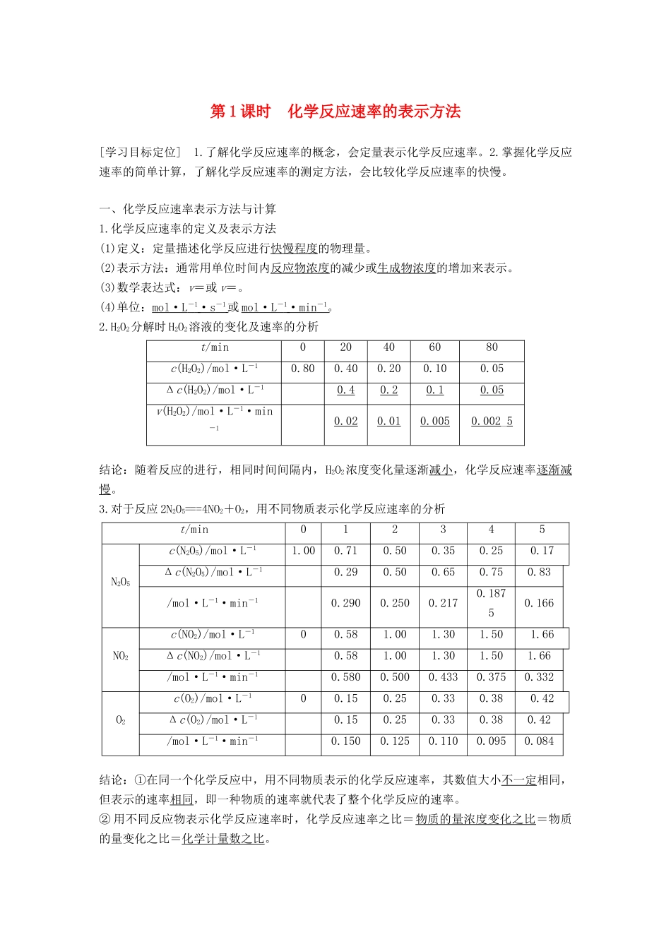 高中化学 专题2 化学反应速率与化学平衡 第一单元 化学反应速率 第1课时学案 苏教版选修4-苏教版高二选修4化学学案_第1页