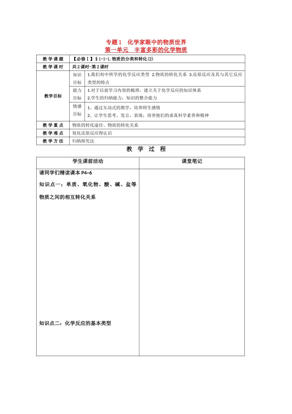 高一化学：1.1.1《物质的分类和转化》学案2）苏教版_第1页