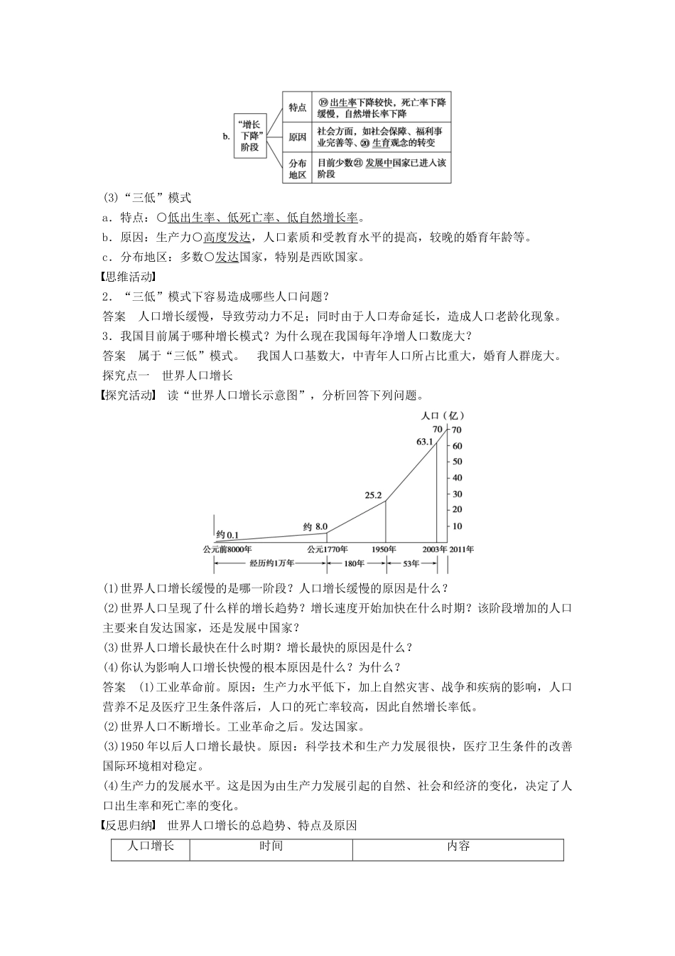 高中地理 第一章 第一节 人口增长的模式及地区分布（课时1）学案 中图版必修2-中图版高一必修2地理学案_第2页
