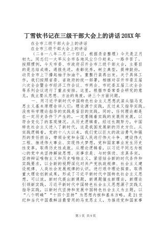 丁雪钦书记在三级干部大会上的讲话发言20XX年(4)