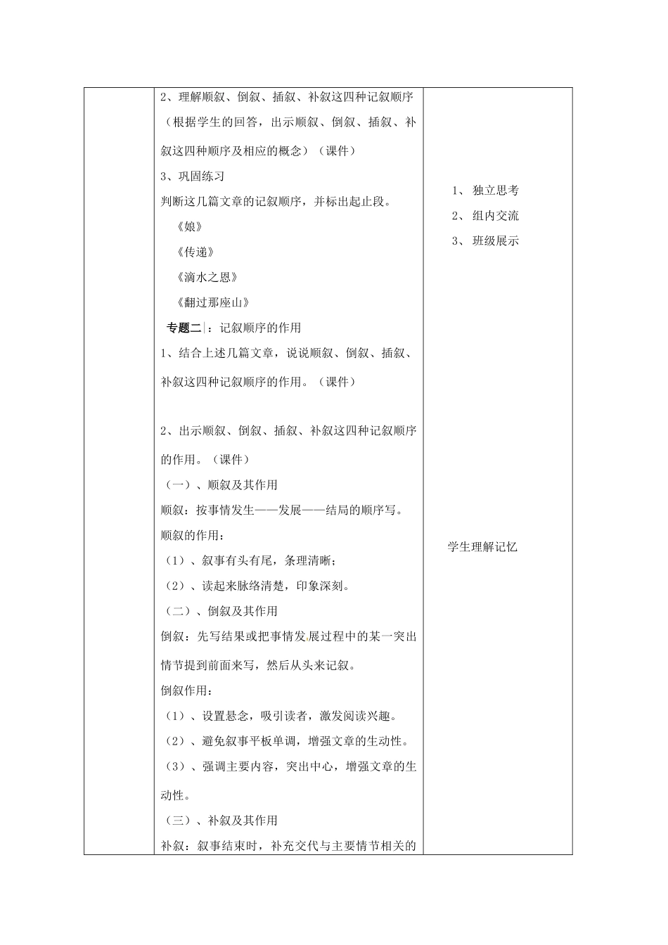 辽宁省恒仁满族自治县中考语文专题复习 记叙文 记叙的顺序和作用教学设计-人教版初中九年级全册语文教案_第2页