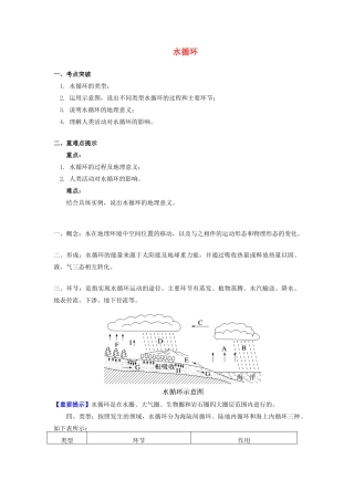 高中地理 第二章 自然环境中的物质运动和能量交换 第四节 水循环和洋流 水循环学案 湘教版必修1-湘教版高一必修1地理学案