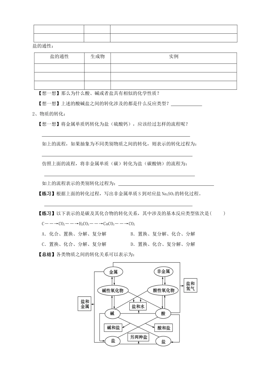 高中化学 1.2 物质的转化学案（1）人教版第一册-人教版高中第一册化学学案_第2页