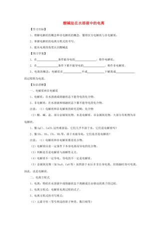 高中化学 第二章 化学物质及其变化 2.2.1 酸碱盐在水溶液中的电离学案 新人教版必修1-新人教版高一必修1化学学案