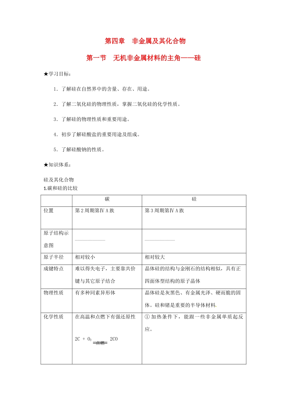 高中化学 第四章 非金属及其化合物 第一节 无机非金属材料的主角-硅学案 新人教版必修1-新人教版高一必修1化学学案_第1页