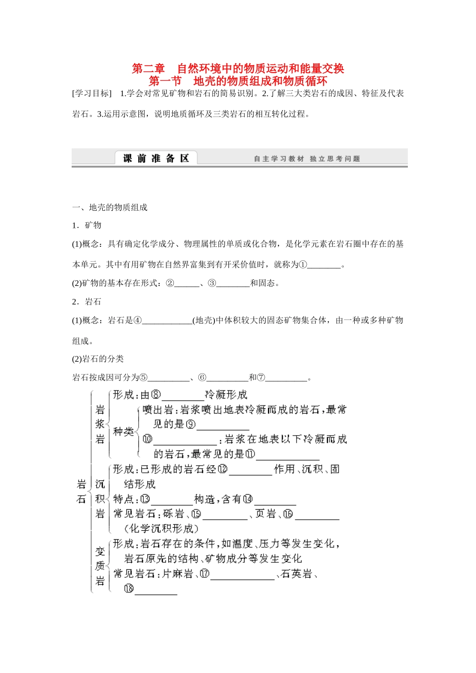 高中地理 2.1《地壳的物质组成和物质循环》导学案（含答案） 湘教版必修1-湘教版高一必修1地理学案_第1页