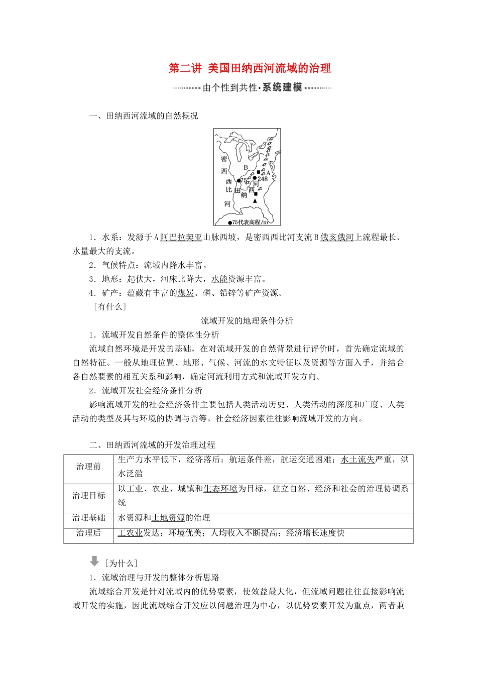 高考地理一轮复习 模块三 第二章 区域可持续发展 第二讲 美国田纳西河流域的治理学案（含解析）中图版-中图版高三全册地理学案_第1页