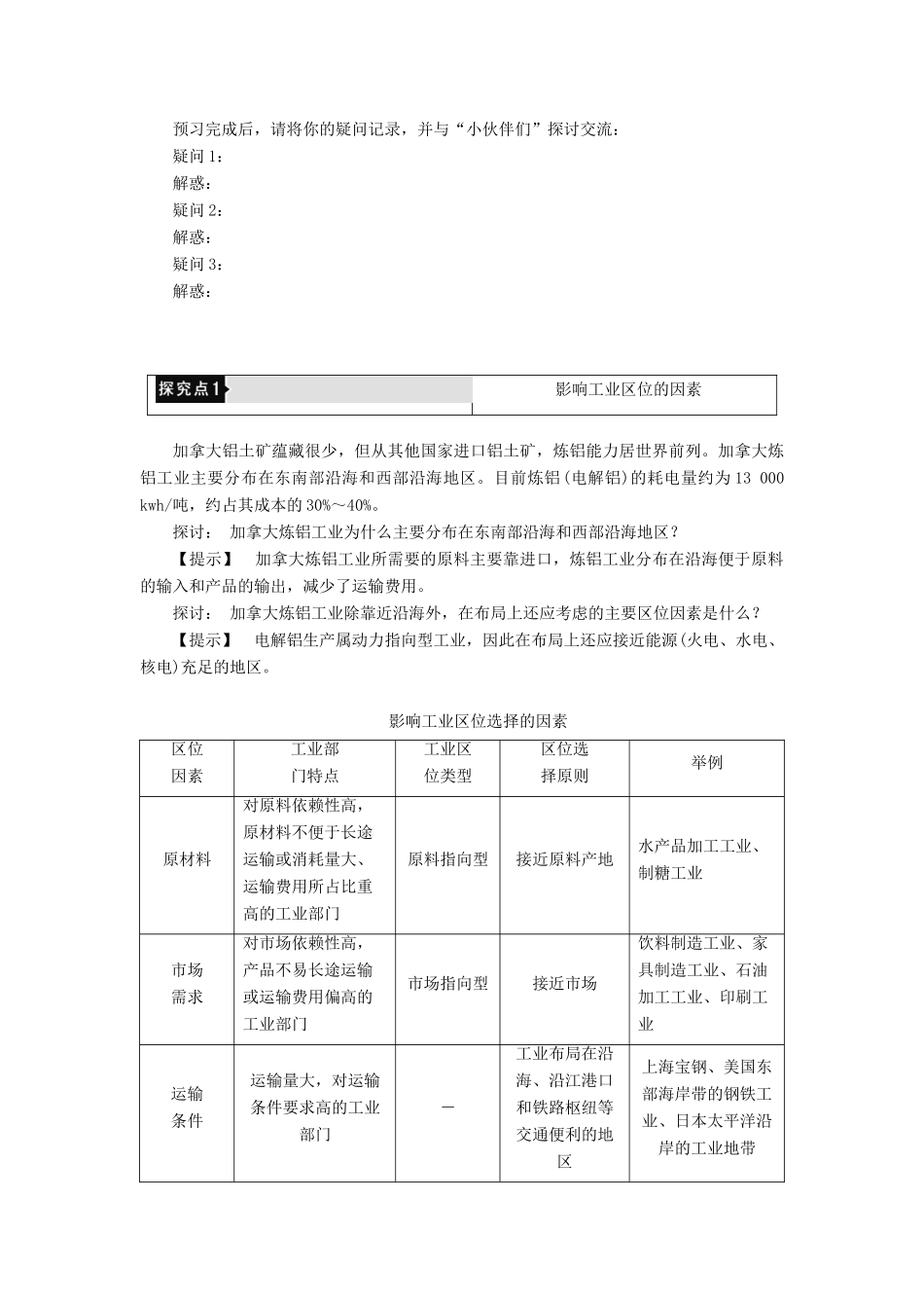 高中地理 第3章 生产活动与地域联系 第2节 工业区位（第1课时）学案 中图版必修2-中图版高一必修2地理学案_第2页