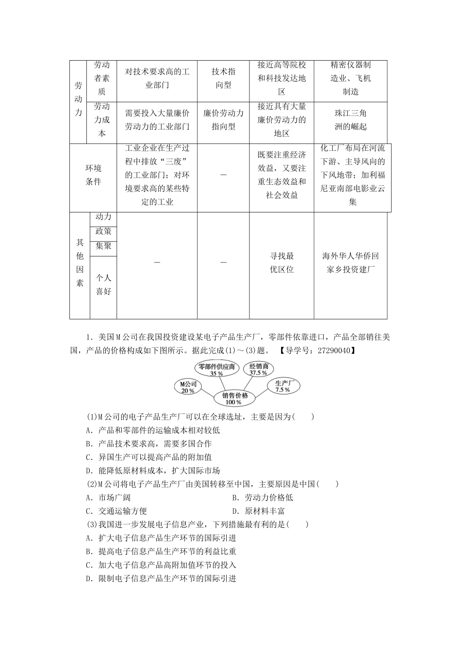 高中地理 第3章 生产活动与地域联系 第2节 工业区位（第1课时）学案 中图版必修2-中图版高一必修2地理学案_第3页