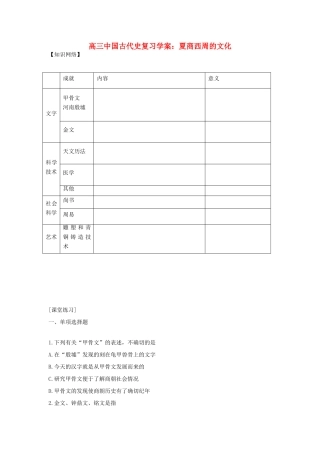 高三历史中国古代史复习学案：1.4  夏商西周的文化旧人教版