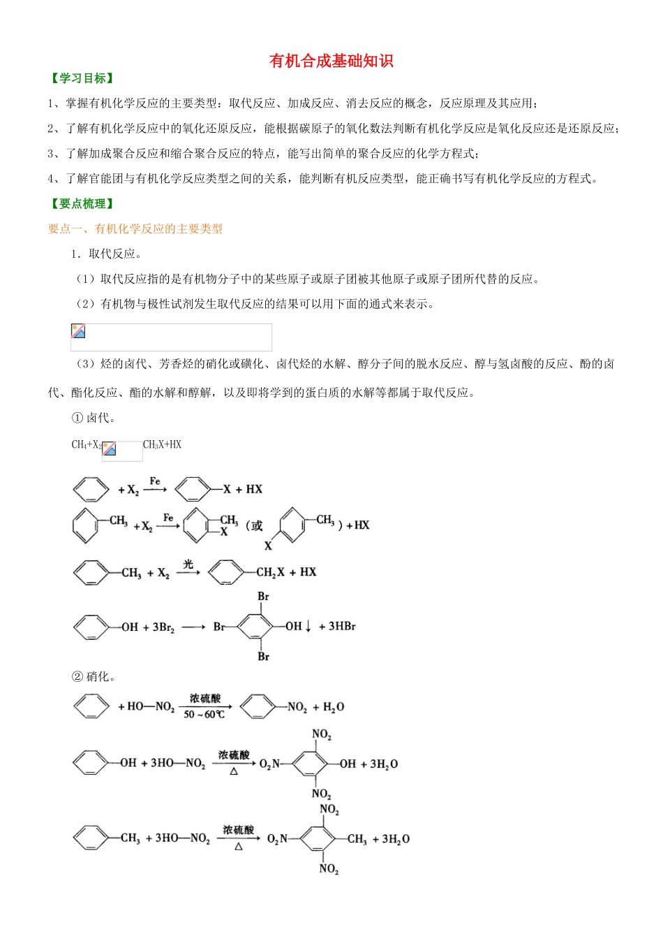 高中化学 有机合成基础知识（基础）知识讲解学案 新人教版选修5-新人教版高二选修5化学学案_第1页