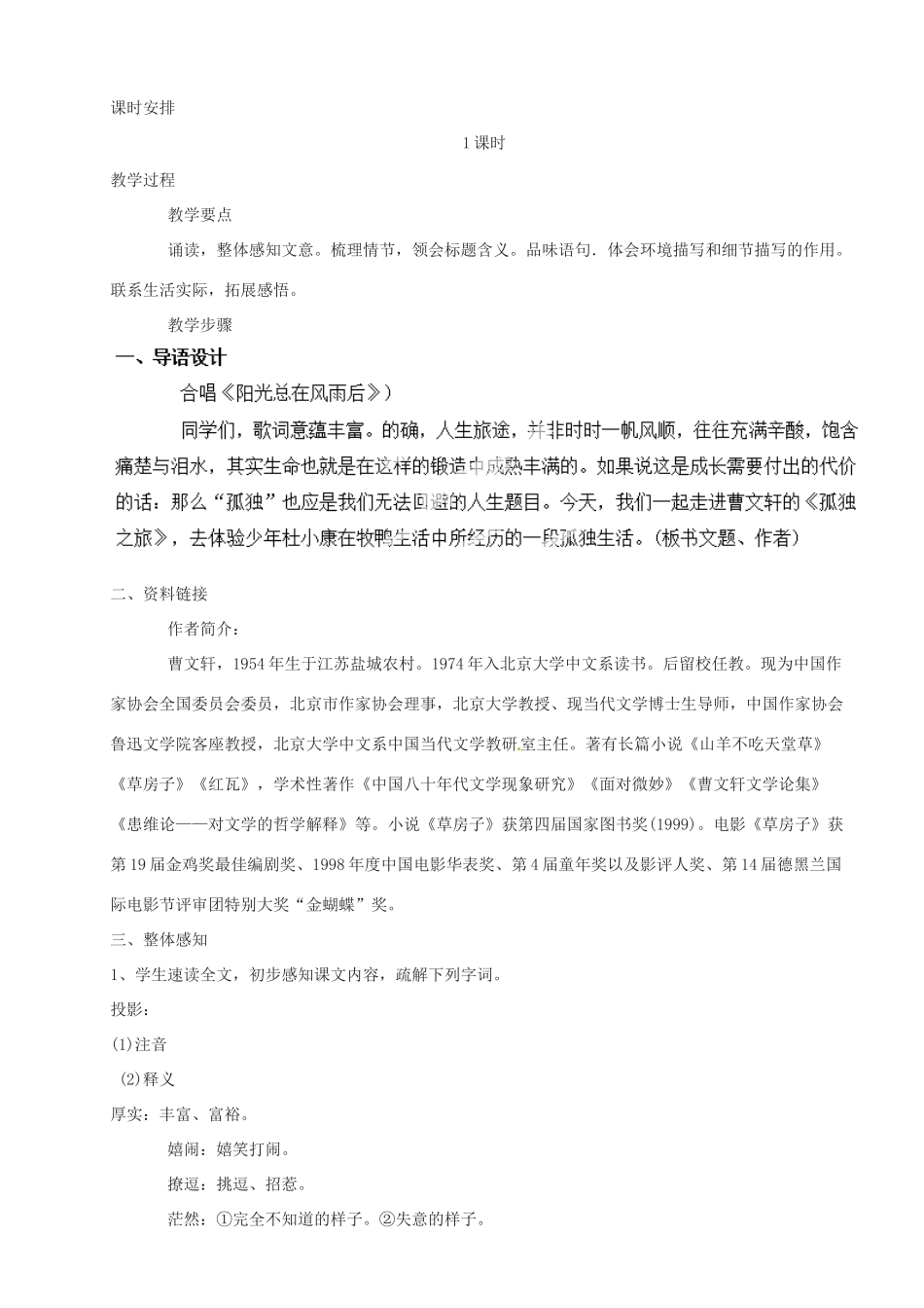河南省安阳市第三十六中学九年级语文上册《10 孤独之旅》教案 新人教版_第2页
