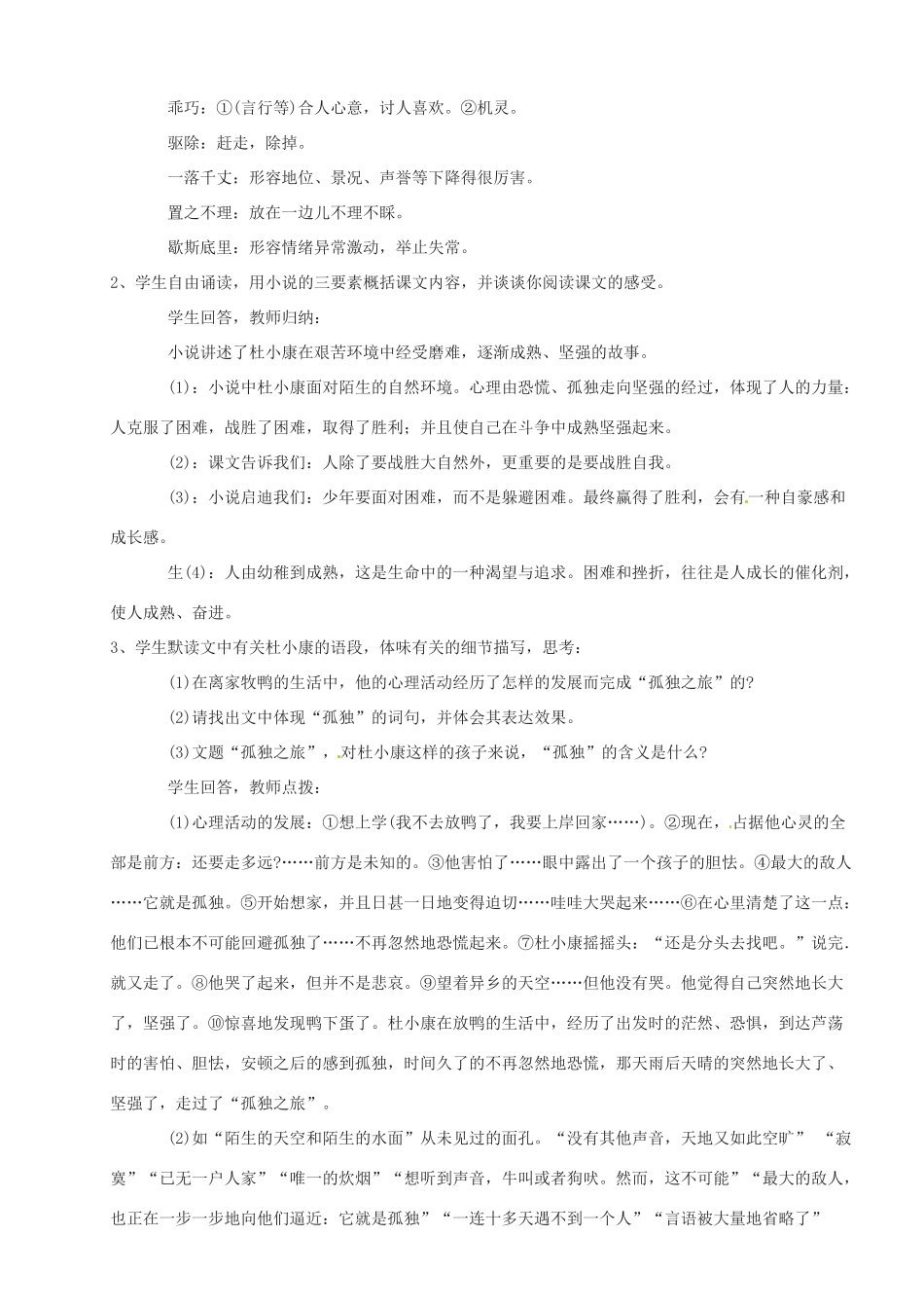 河南省安阳市第三十六中学九年级语文上册《10 孤独之旅》教案 新人教版_第3页
