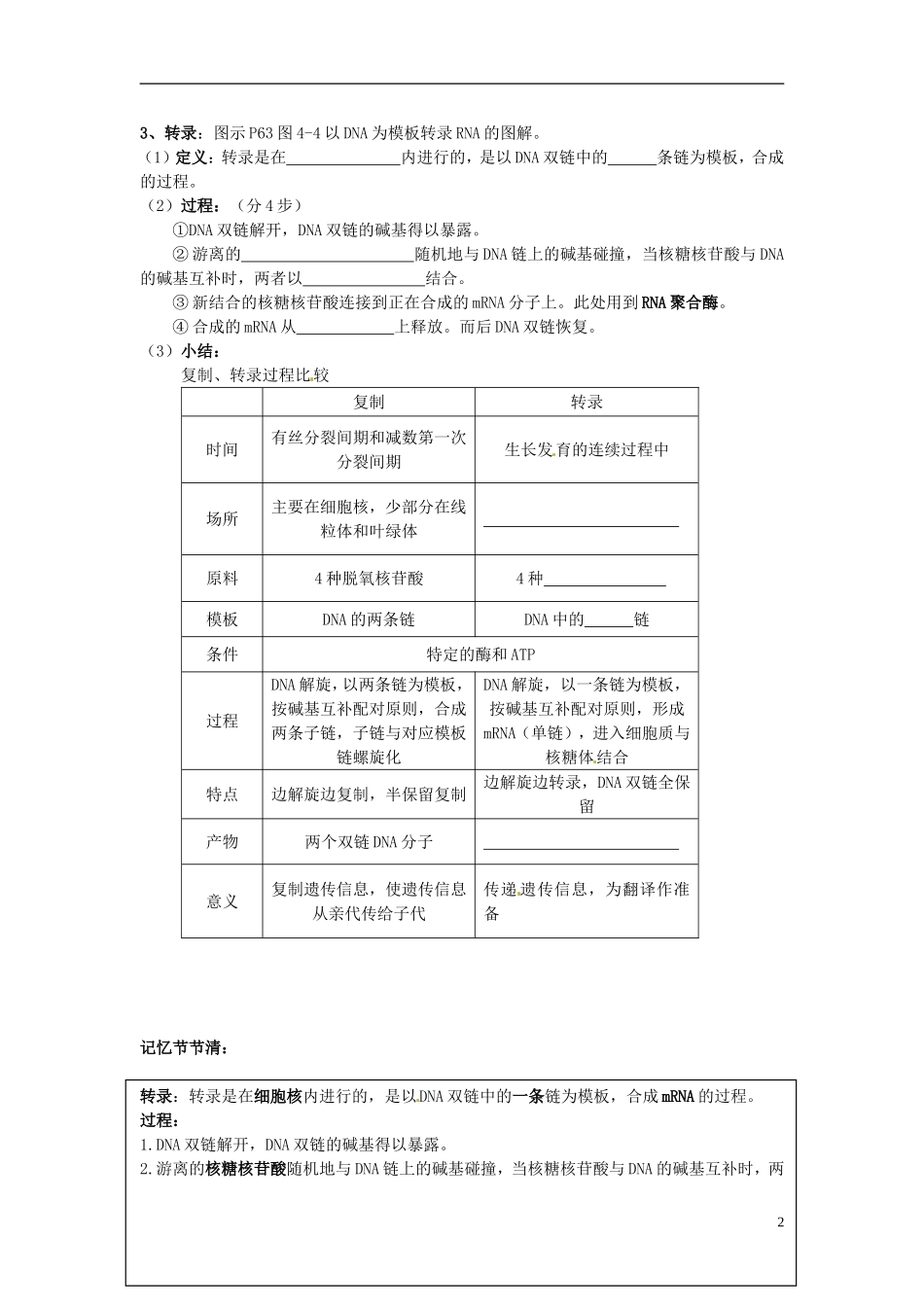 湖南省怀化市湖天中学高中生物 4.1 基因指导蛋白质的的合成（第1课时）教学案 新人教版必修2_第2页