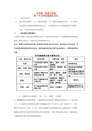 高中化学 第一章 第一节 化学实验基本方法复习学案 新人教版必修1