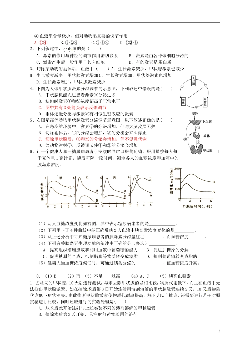 河北省承德市隆化存瑞中学高中生物 通过激素的调节学案2 新人教版必修3_第2页
