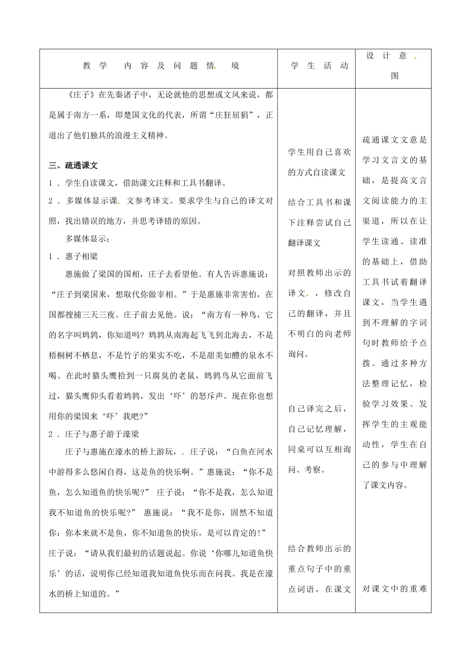 内蒙古呼和浩特市敬业学校九年级语文下册《庄子》故事二则教案 新人教版_第3页
