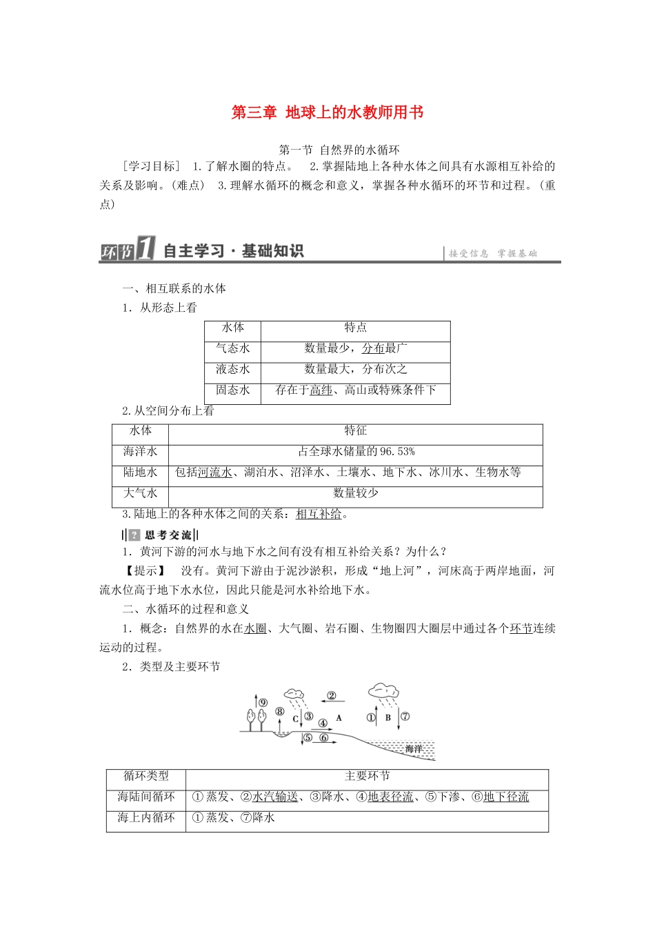 高中地理 第三章 地球上的水学案 新人教版必修1-新人教版高一必修1地理学案_第1页