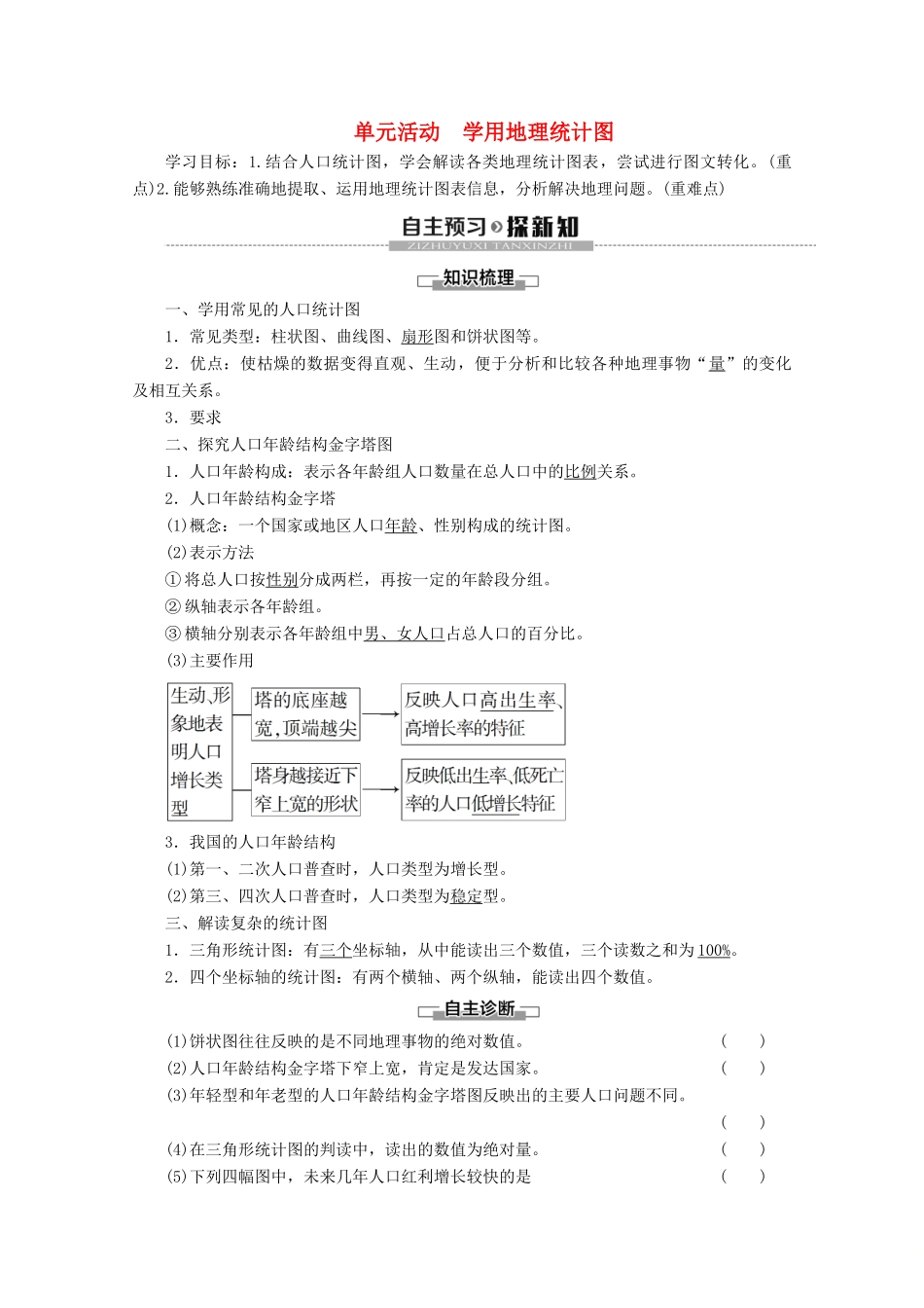 高中地理 第1单元 人口与地理环境 单元活动 学用地理统计图学案 鲁教版必修2-鲁教版高一必修2地理学案_第1页