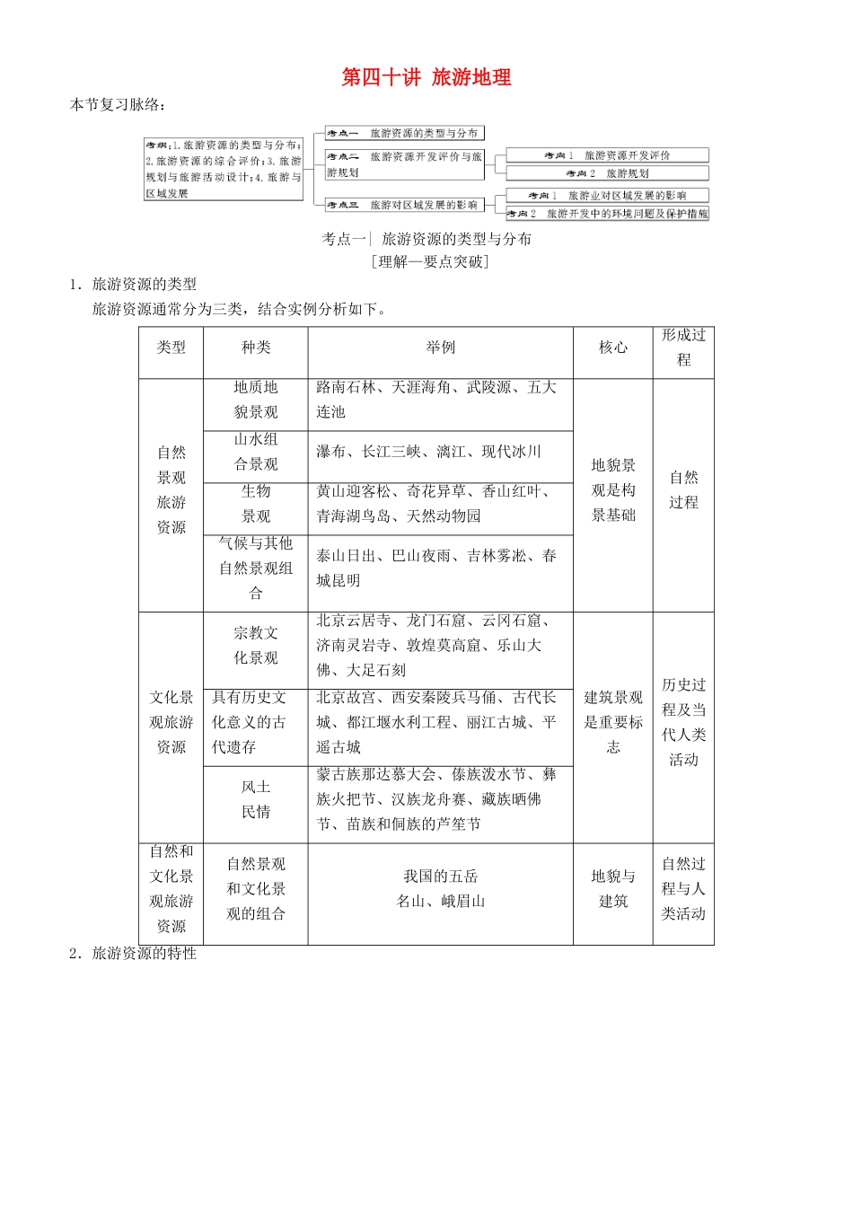 高考地理一轮复习 第四十讲 旅游地理讲练结合学案-人教版高三全册地理学案_第1页