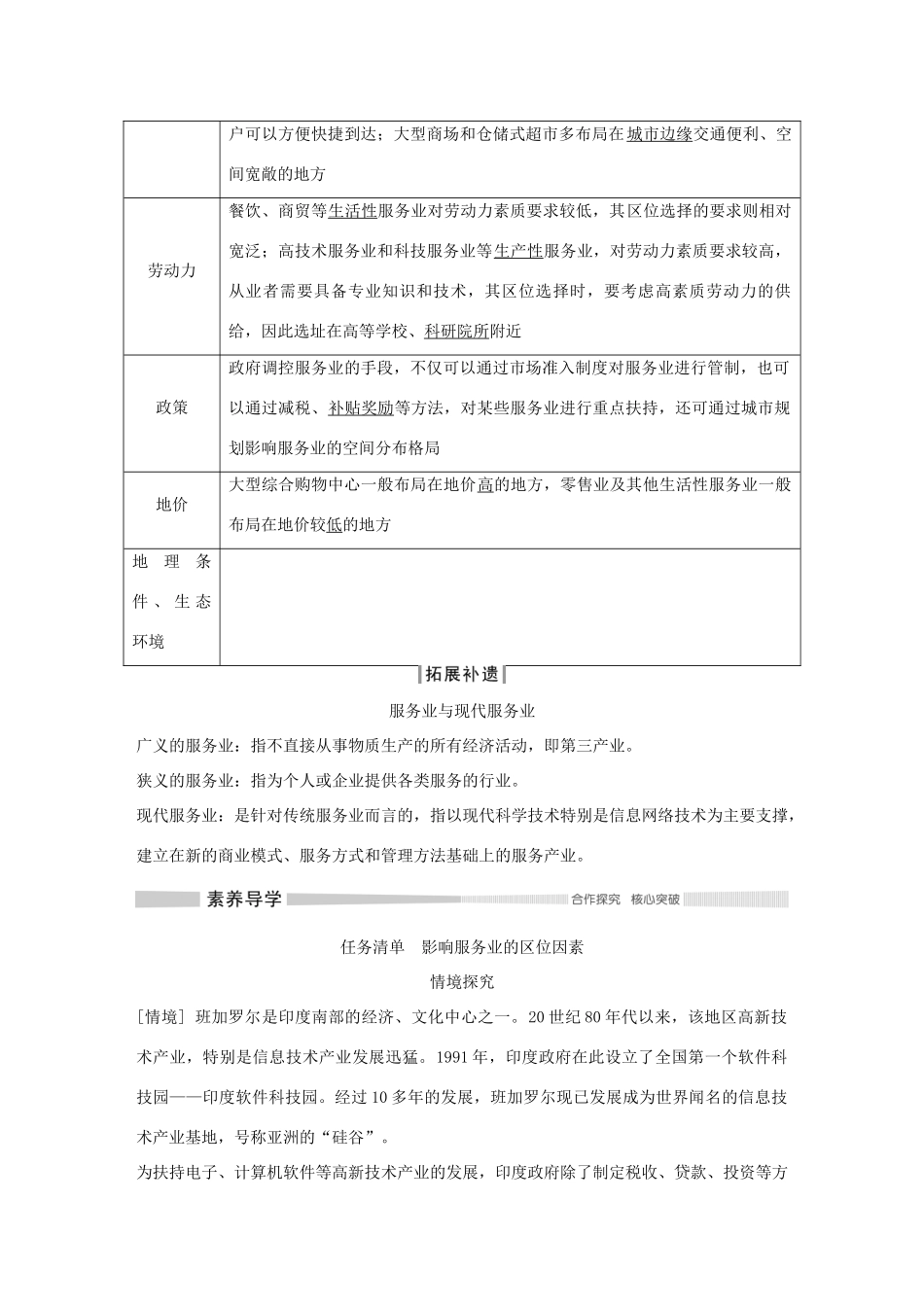高中地理 第三章 产业区位选择 第三节 服务业区位因素导学案 中图版必修第二册-中图版高一第二册地理学案_第2页