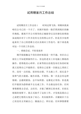 试用期首月工作总结