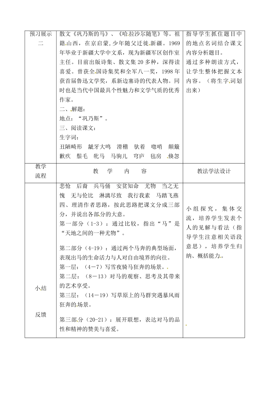 吉林省长春市九年级语文上册 第二单元 5 巩乃斯的马教案1 长春版-长春版初中九年级上册语文教案_第2页
