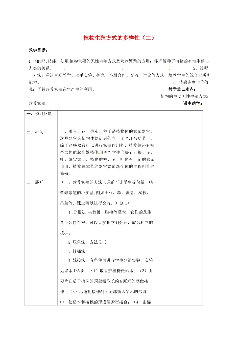 浙江省湖州市长兴县七年级科学下册 第1章 代代相传的生命 1.5 植物生殖方式的多样性教案2 （新版）浙教版-（新版）浙教版初中七年级下册自然科学教案_第1页