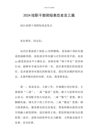 2024挂职干部简短表态发言三篇
