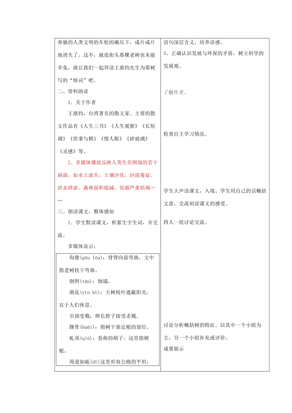 九年级语文下册《10 那树》教学设计 新人教版-新人教版初中九年级下册语文教案_第2页