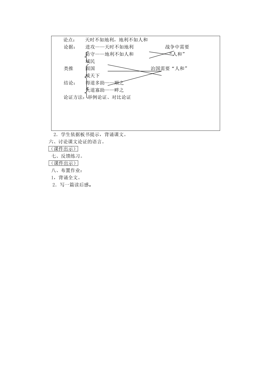 山东省泰安市九年级语文下册 18《孟子两章》得道多助 失道寡助教学设计 新人教版_第3页