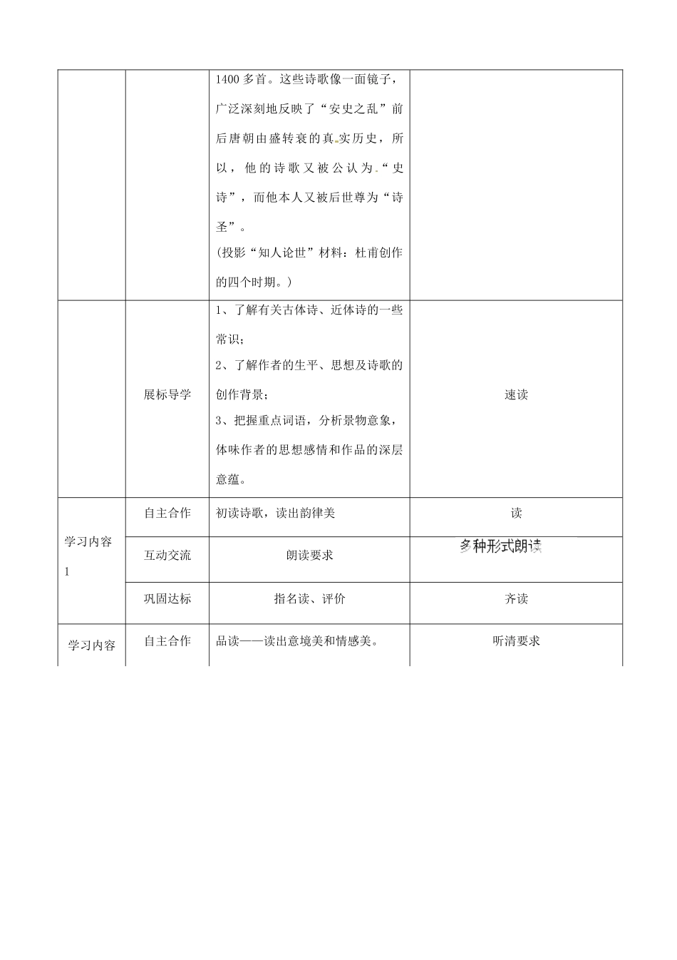 湖北省宜都市红花套镇初级中学八年级语文上册 第五单元 第25课《杜甫诗三首》（第1课时）教案 新人教版_第2页