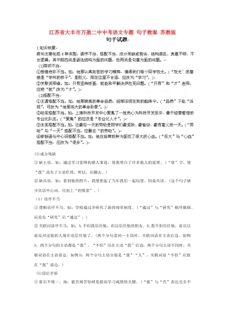 江苏省大丰市万盈二中中考语文专题 句子教案 苏教版