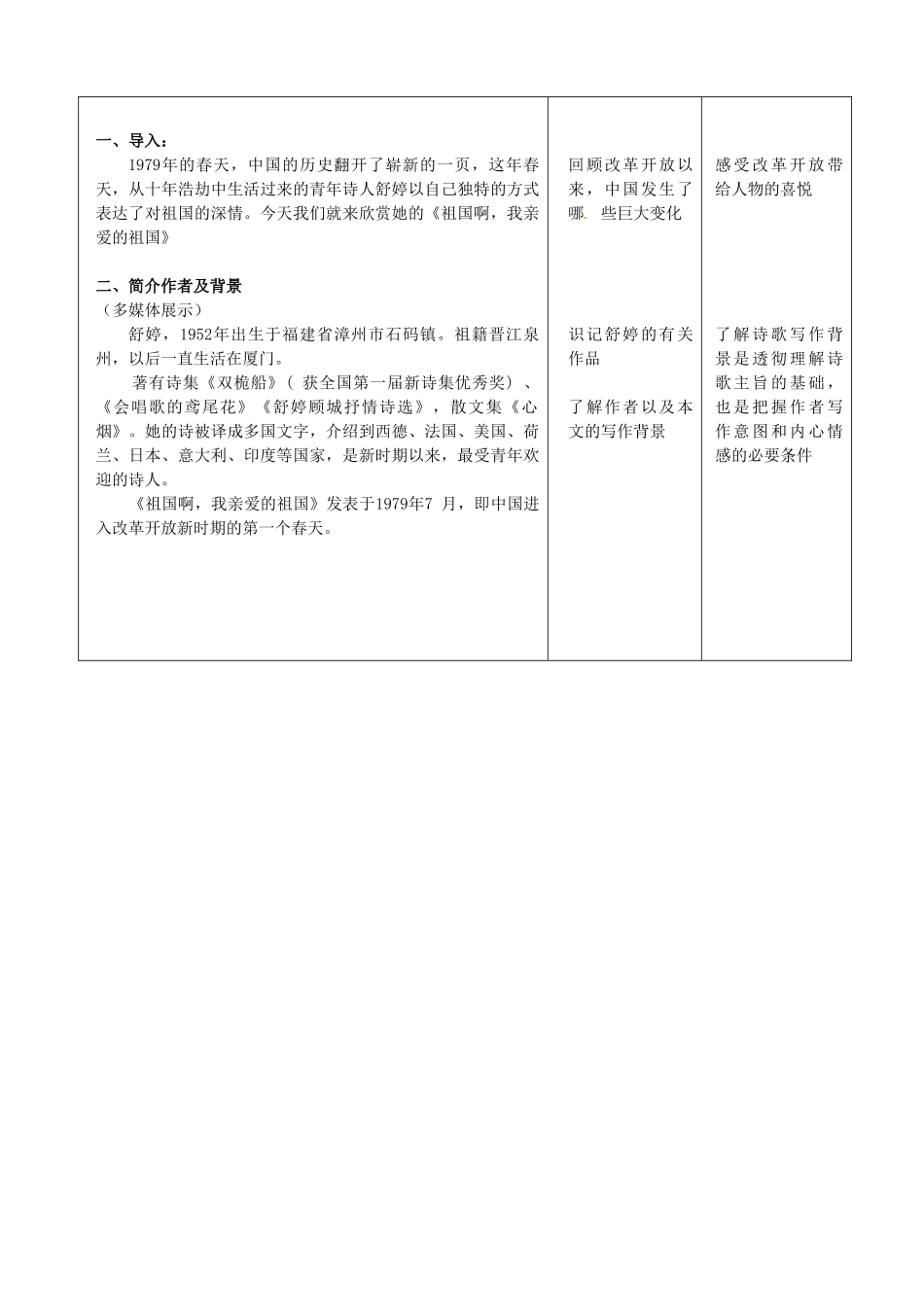 内蒙古呼和浩特市敬业学校九年级语文下册 祖国啊，我亲爱的祖国教案 新人教版_第2页