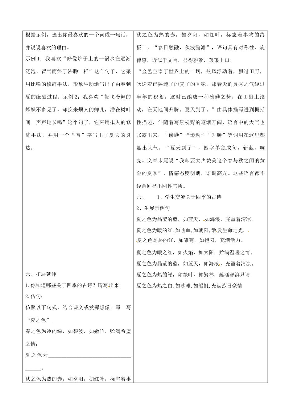 山东省郯城三中八年级语文《夏感》教案_第3页