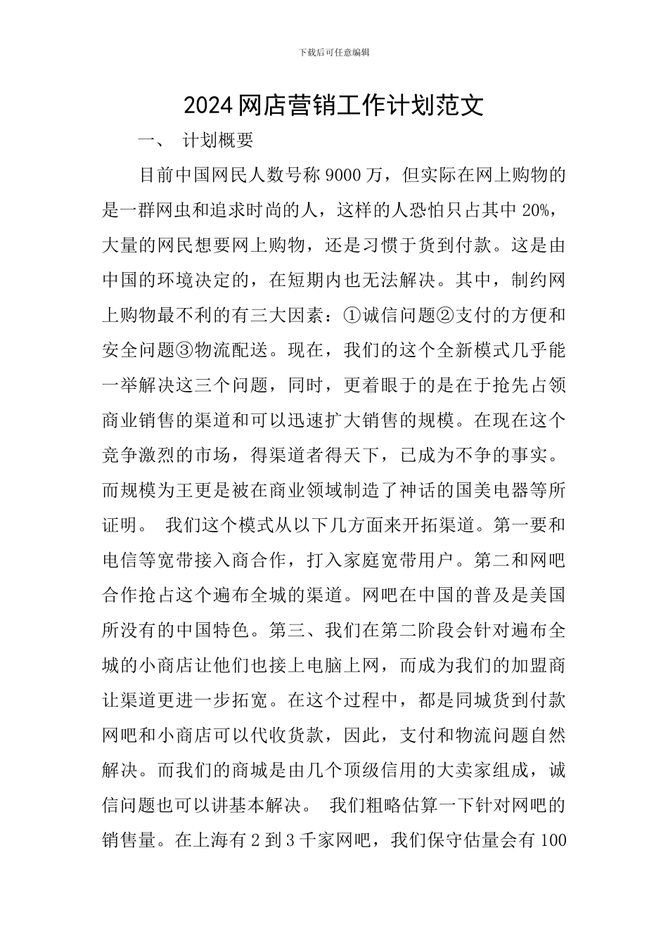 2024网店营销工作计划范文_第1页